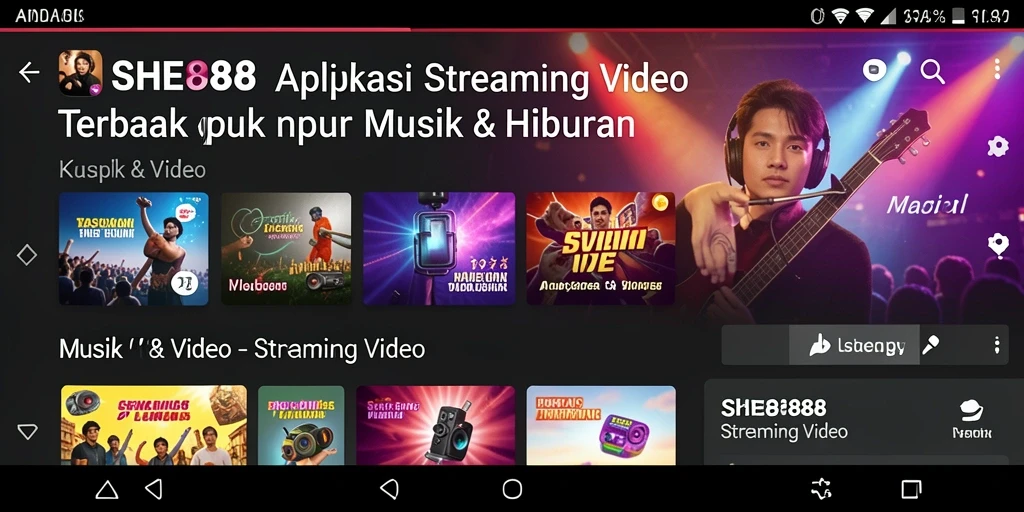 Tampilan antarmuka aplikasi SHE888 yang menarik dengan berbagai fungsi streaming video.